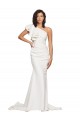 Ruched Long Sweep Train Crepe Bridesmaid Dress / Prom Dress with Shoulder Ruffles Brisbane