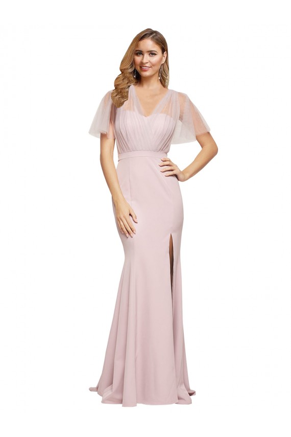Crepe Long Sweetheart Neckline Formal Bridesmaid Dress / Prom Dress with Tulle Overlay Shoulders Brisbane