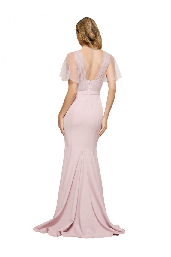 Crepe Long Sweetheart Neckline Formal Bridesmaid Dress / Prom Dress with Tulle Overlay Shoulders Brisbane