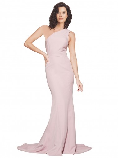 Long Sweep Train One Shoulder Crepe Bridesmaid Dress / Prom Dress with Side Leg Split Brisbane
