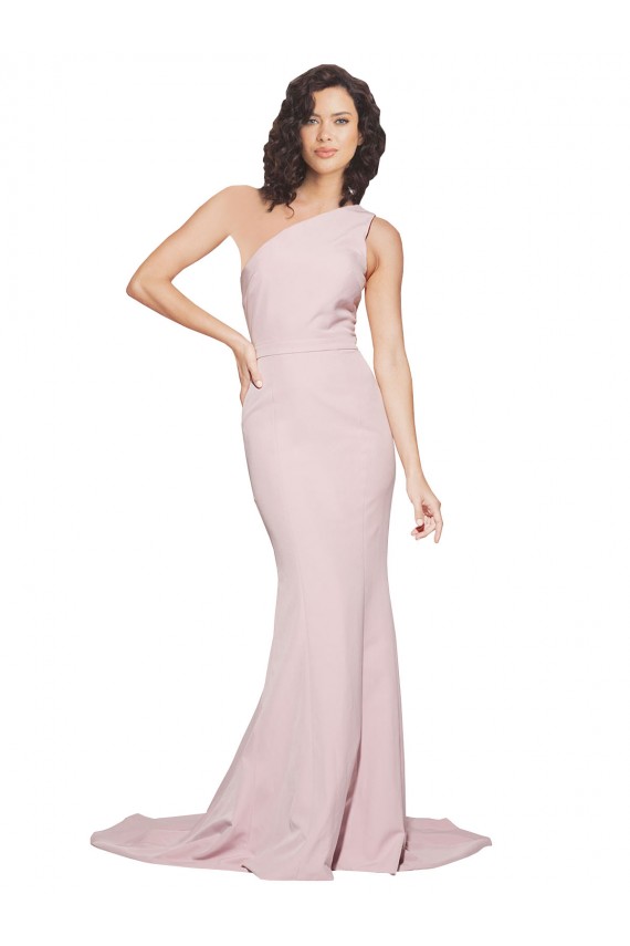 Long Sweep Train One Shoulder Crepe Bridesmaid Dress / Prom Dress with Side Leg Split Brisbane