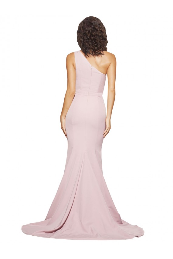 Long Sweep Train One Shoulder Crepe Bridesmaid Dress / Prom Dress with Side Leg Split Brisbane