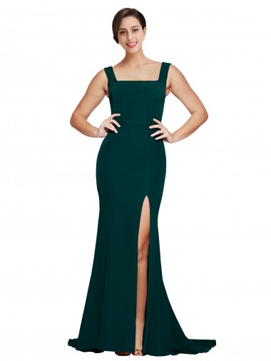 Fitted Square Neck Long Crepe Bridesmaid Dress / Prom Dress with Train and Side Split Brisbane
