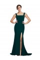 Fitted Square Neck Long Crepe Bridesmaid Dress / Prom Dress with Train and Side Split Brisbane