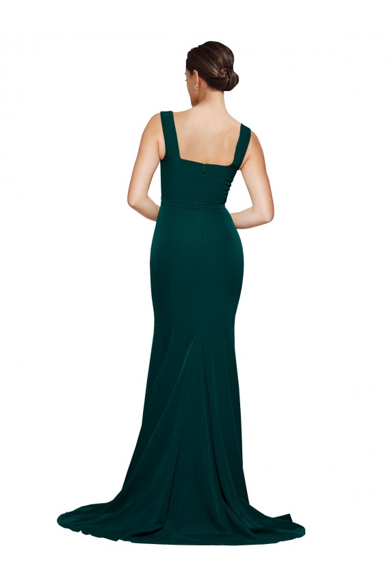 Fitted Square Neck Long Crepe Bridesmaid Dress / Prom Dress with Train and Side Split Brisbane