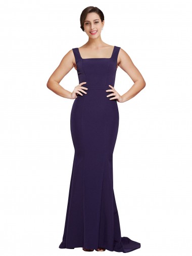 Square Neck Long Sweep Train Crepe Bridesmaid Dress / Prom Dress with Thick Straps Brisbane
