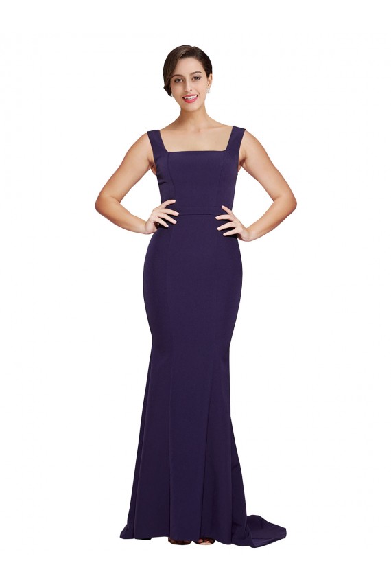 Square Neck Long Sweep Train Crepe Bridesmaid Dress / Prom Dress with Thick Straps Brisbane