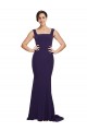 Square Neck Long Sweep Train Crepe Bridesmaid Dress / Prom Dress with Thick Straps Brisbane
