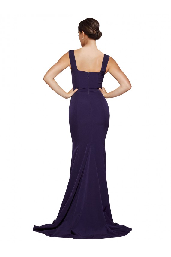 Square Neck Long Sweep Train Crepe Bridesmaid Dress / Prom Dress with Thick Straps Brisbane