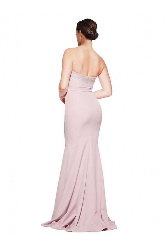 Straight Neck Long Strapless Formal Crepe Bridesmaid Dress / Prom Dress with Soft Tulle Overlay and Small Train Brisbane
