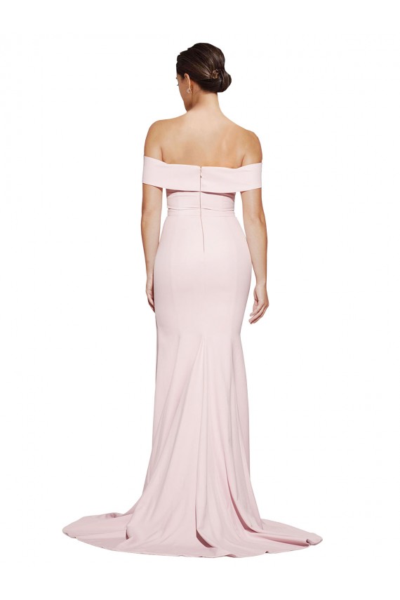 Off Shoulder Long Formal Crepe Bridesmaid Dress / Prom Dress with Straight Neckline and Side Split Brisbane