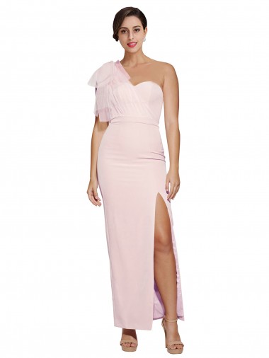 One Shoulder Tulle Overlay Sweetheart Neckline Long Formal Crepe Bridesmaid Drss with Thigh Split Brisbane