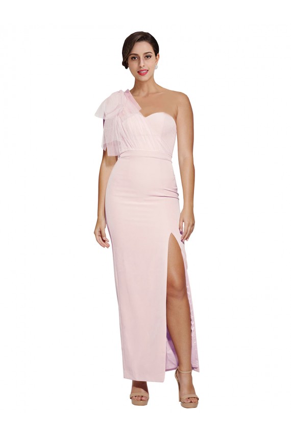 One Shoulder Tulle Overlay Sweetheart Neckline Long Formal Crepe Bridesmaid Drss with Thigh Split Brisbane