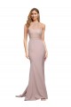 Long Sweetheart Formal Crepe Bridesmaid Dress / Prom Dress with High Neck Illusion Tulle Details Brisbane