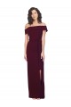 Fitted Full Length Off the Shoulder Formal Crepe Bridesmaid Dress / Prom Dress with Side Split and Waist Tie Brisbane