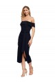 Fitted Short Cocktail Midi Length Off the Shoulder Formal Crepe Bridesmaid Dress / Prom Dress with Side Split and Waist Tie Brisbane
