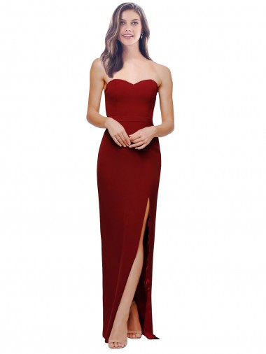 Straight Pencil Skirt Long Sweetheart Formal Crepe Bridesmaid Dress / Prom Dress with High Side Split Brisbane