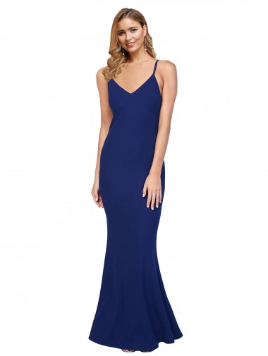 Full Length V-Neckline Formal Crepe Bridesmaid Dress / Prom Dress with Thin Straps and Fulted Skirt Brisbane