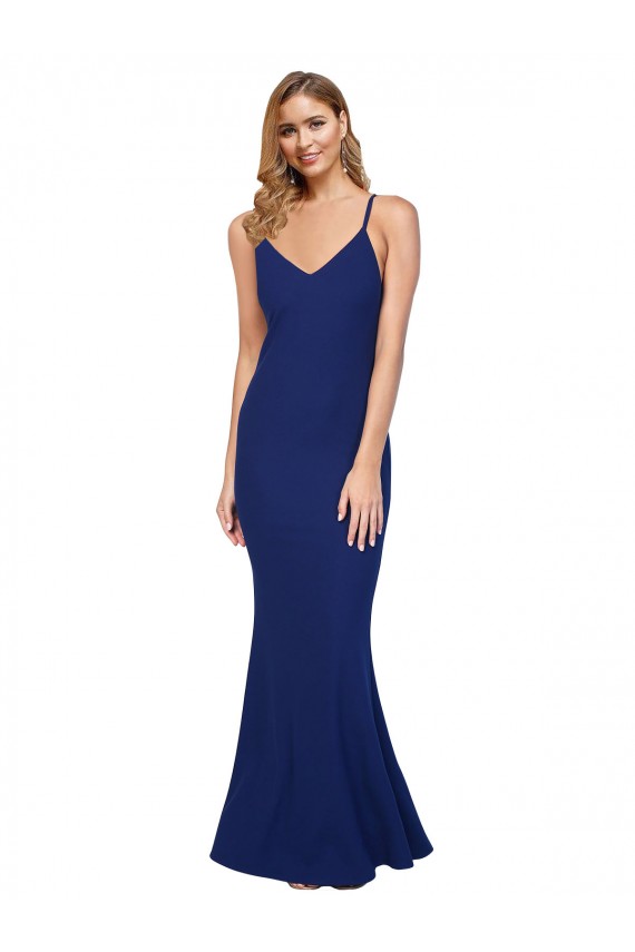 Full Length V-Neckline Formal Crepe Bridesmaid Dress / Prom Dress with Thin Straps and Fulted Skirt Brisbane