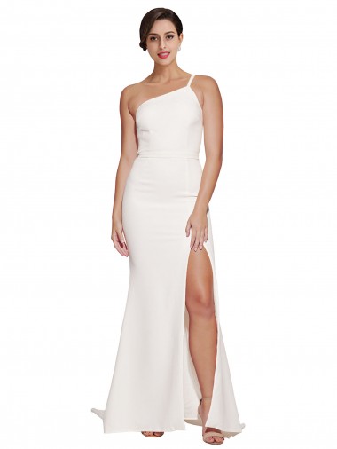 Long Sweep Train Crepe Bridesmaid Dress / Prom Dress with Side Split and One Strap Brisbane