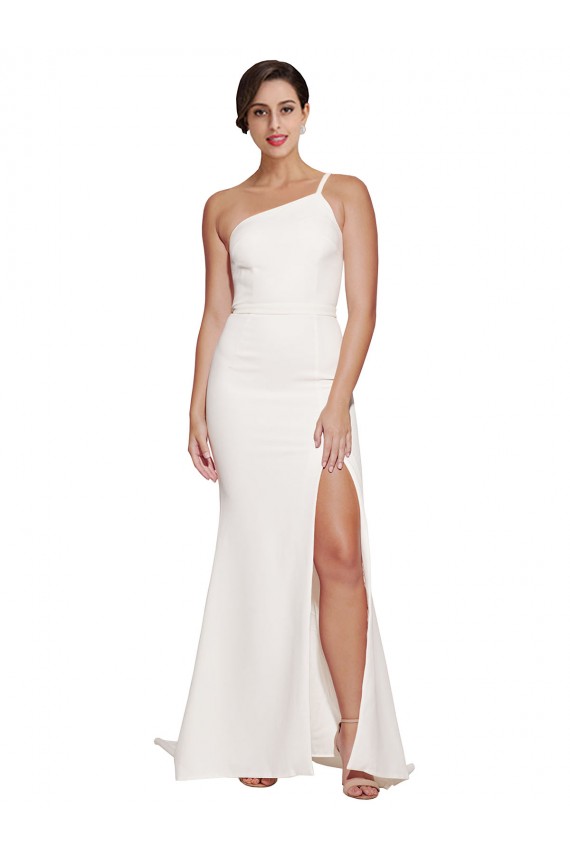 Long Sweep Train Crepe Bridesmaid Dress / Prom Dress with Side Split and One Strap Brisbane