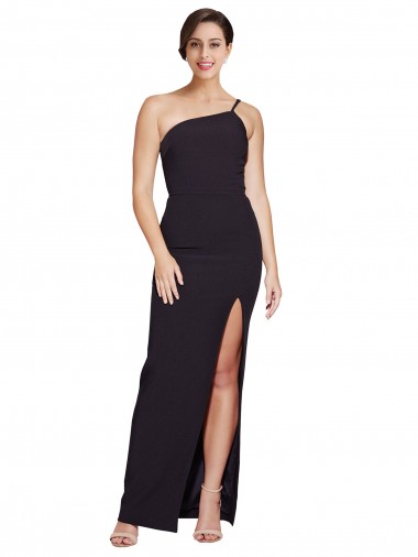 Long Floor Length Formal Crepe Bridesmaid Dress / Prom Dress with Side Split and One Strap Brisbane