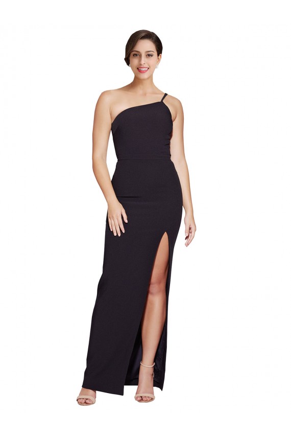Long Floor Length Formal Crepe Bridesmaid Dress / Prom Dress with Side Split and One Strap Brisbane