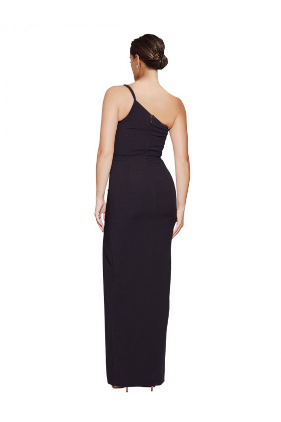 Long Floor Length Formal Crepe Bridesmaid Dress / Prom Dress with Side Split and One Strap Brisbane