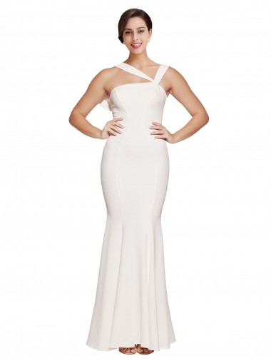 Full Length Square Neck Formal Crepe Bridesmaid Dress / Prom Dress with Asymmetrical Straps and Bow Back Brisbane