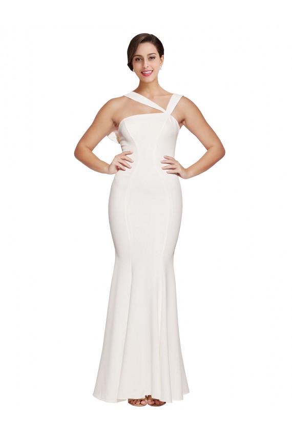 Full Length Square Neck Formal Crepe Bridesmaid Dress / Prom Dress with Asymmetrical Straps and Bow Back Brisbane