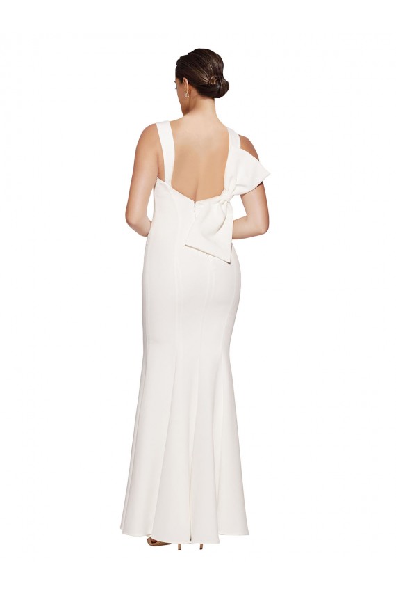Full Length Square Neck Formal Crepe Bridesmaid Dress / Prom Dress with Asymmetrical Straps and Bow Back Brisbane