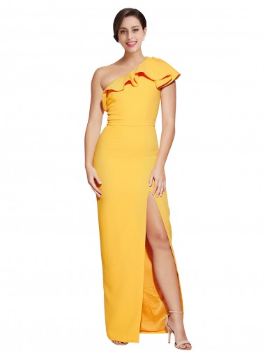 One Shoulder Floor Length Formal Crepe Bridesmaid Dress / Prom Dress with Thigh High Split Brisbane