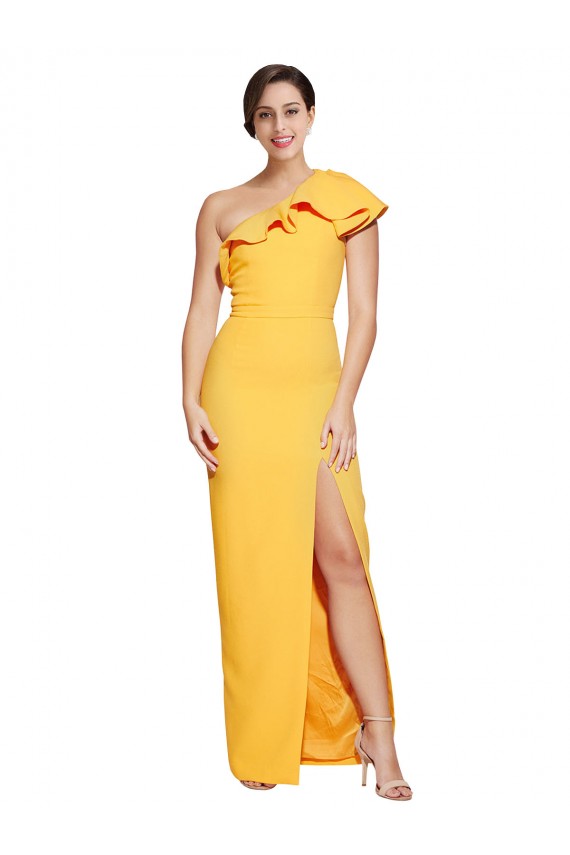 One Shoulder Floor Length Formal Crepe Bridesmaid Dress / Prom Dress with Thigh High Split Brisbane