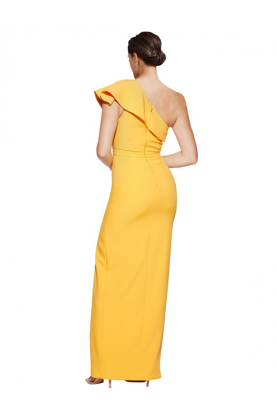 One Shoulder Floor Length Formal Crepe Bridesmaid Dress / Prom Dress with Thigh High Split Brisbane