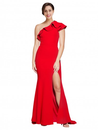 One Shoulder Long Sweep Train Crepe Bridesmaid Dress / Prom Dress with Thigh High Split Brisbane
