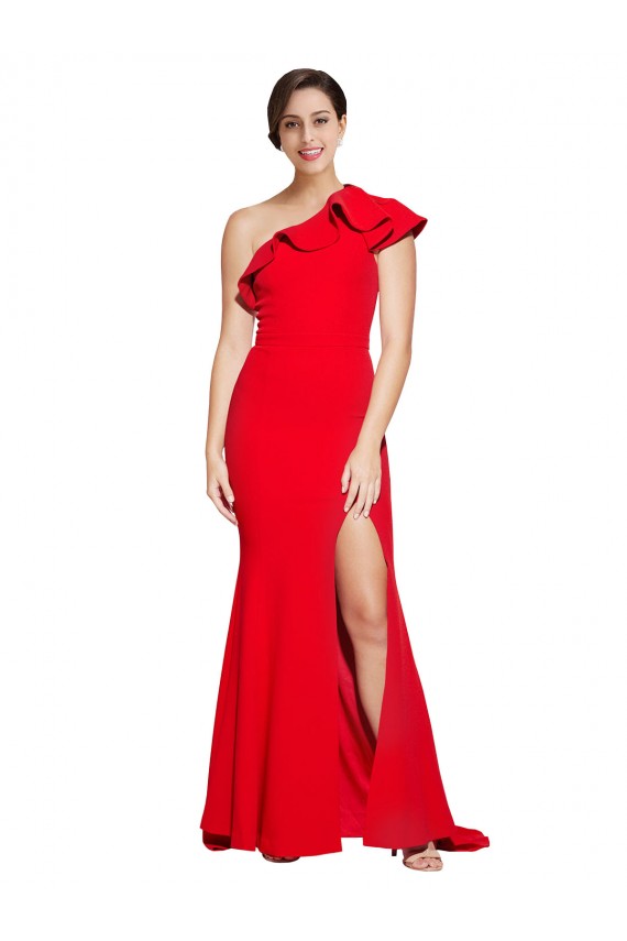 One Shoulder Long Sweep Train Crepe Bridesmaid Dress / Prom Dress with Thigh High Split Brisbane