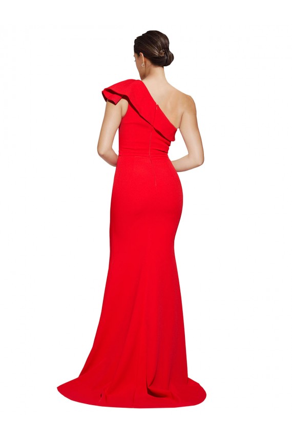 One Shoulder Long Sweep Train Crepe Bridesmaid Dress / Prom Dress with Thigh High Split Brisbane
