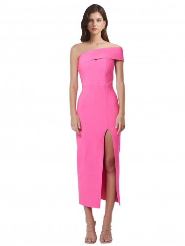 One Shoulder Neckline Short Midi Length Formal Crepe Bridesmaid Dress / Cocktail Prom Dress Brisbane