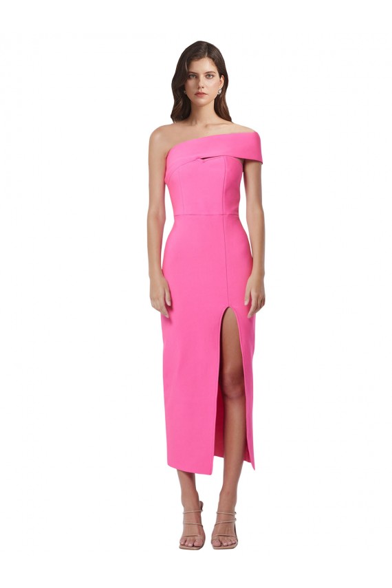 One Shoulder Neckline Short Midi Length Formal Crepe Bridesmaid Dress / Cocktail Prom Dress Brisbane