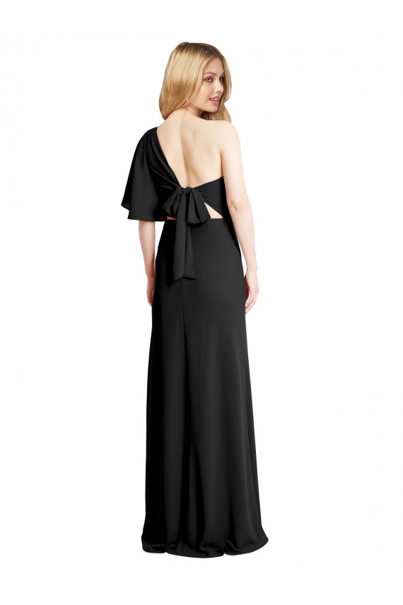 Pleated One Shoulder Flutter Sleeves Slim Formal Crepe Bridesmaid Dress / Prom Dress Brisbane