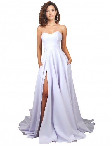 Simple Sweetheart A-Line Long Crepe Beach Wedding Dress with Front Slit Brisbane