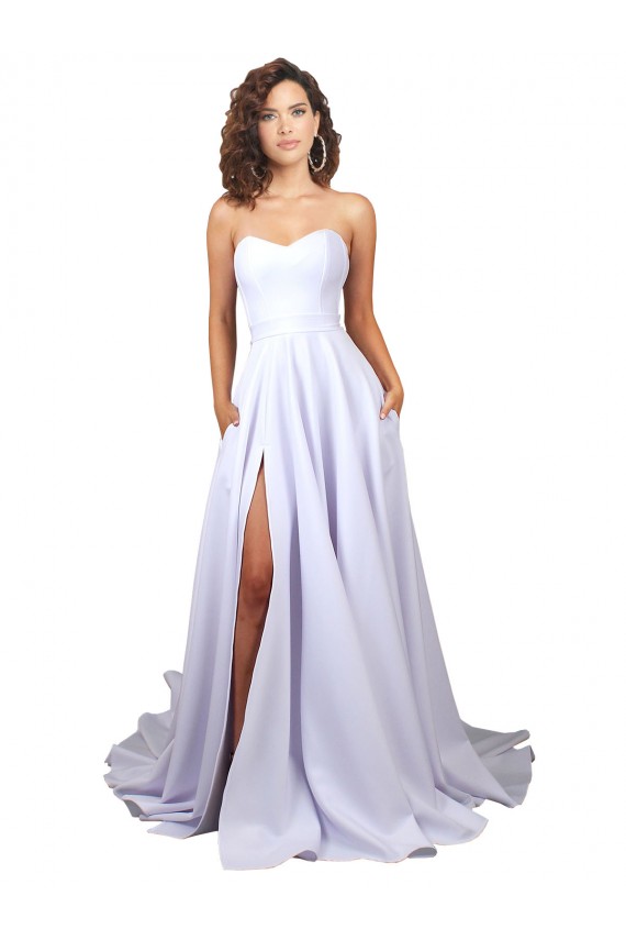 Simple Sweetheart A-Line Long Crepe Beach Wedding Dress with Front Slit Brisbane