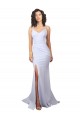Simple Mermaid V-Neck Long Crepe Beach Wedding Dress with Right Slit Brisbane