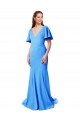Short Sleeves Long V-Neck Crepe Bridesmaid Dress / Prom Dress with V-Back Brisbane