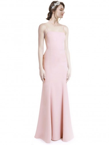 Square Neck Criss Cross Open Back Slim Crepe Bridesmaid Dress / Prom Dress with Spaghetti Straps Brisbane