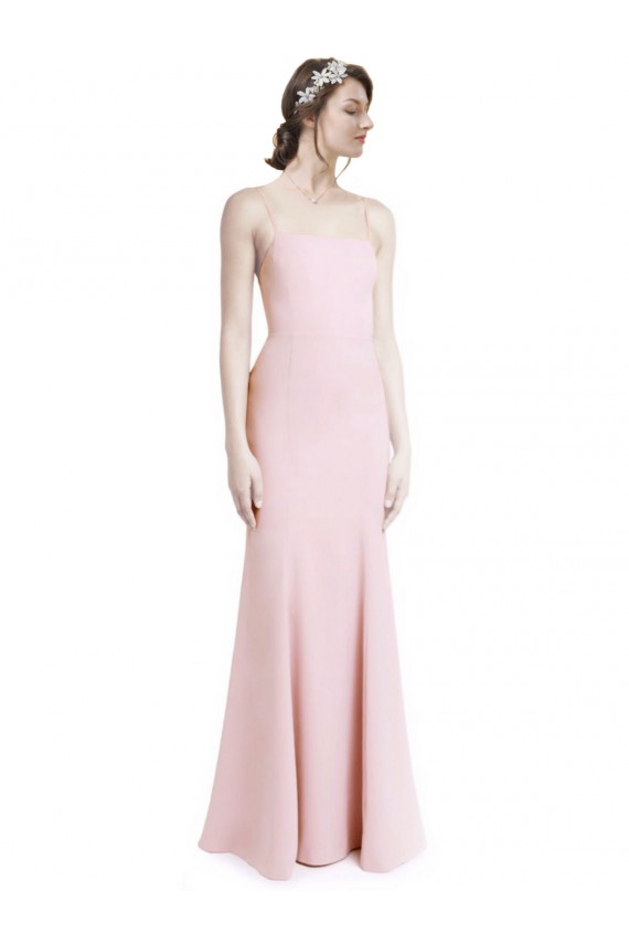 Square Neck Criss Cross Open Back Slim Crepe Bridesmaid Dress / Prom Dress with Spaghetti Straps Brisbane