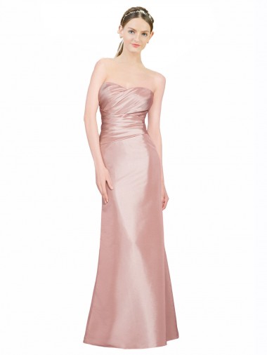 Long Strapless Formal Stretch Satin Bridesmaid Dress / Prom Dress with Pleats and Low Back Brisbane