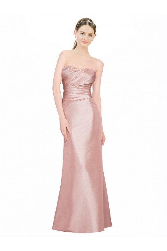 Long Strapless Formal Stretch Satin Bridesmaid Dress / Prom Dress with Pleats and Low Back Brisbane