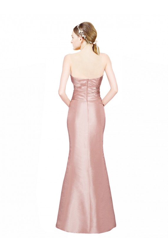 Long Strapless Formal Stretch Satin Bridesmaid Dress / Prom Dress with Pleats and Low Back Brisbane