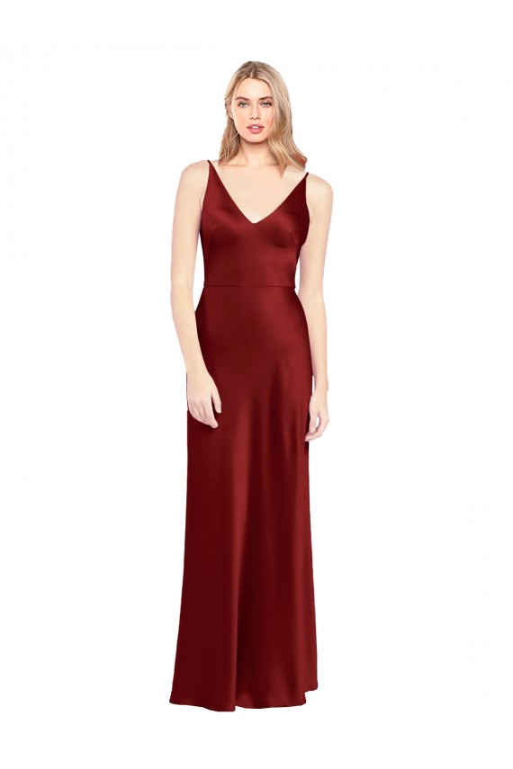 Full Length Long Formal Stretch Satin Slip Bridesmaid Dress / Prom Dress V-Back Brisbane